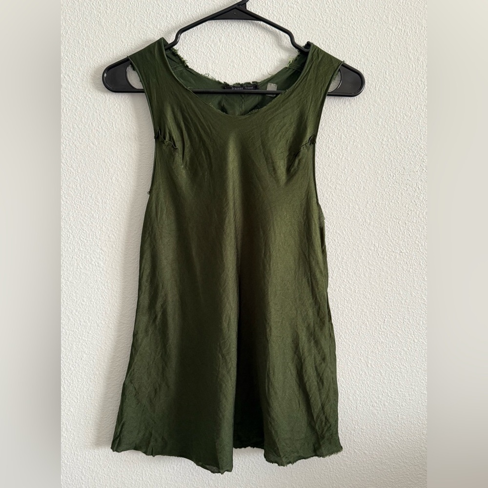 Brazeau Tricot silk cotton olive green raw edge top size 2